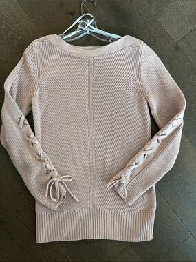 Ivanka Trump Light Blush Lace-Up Sleeve Crewneck Sweater